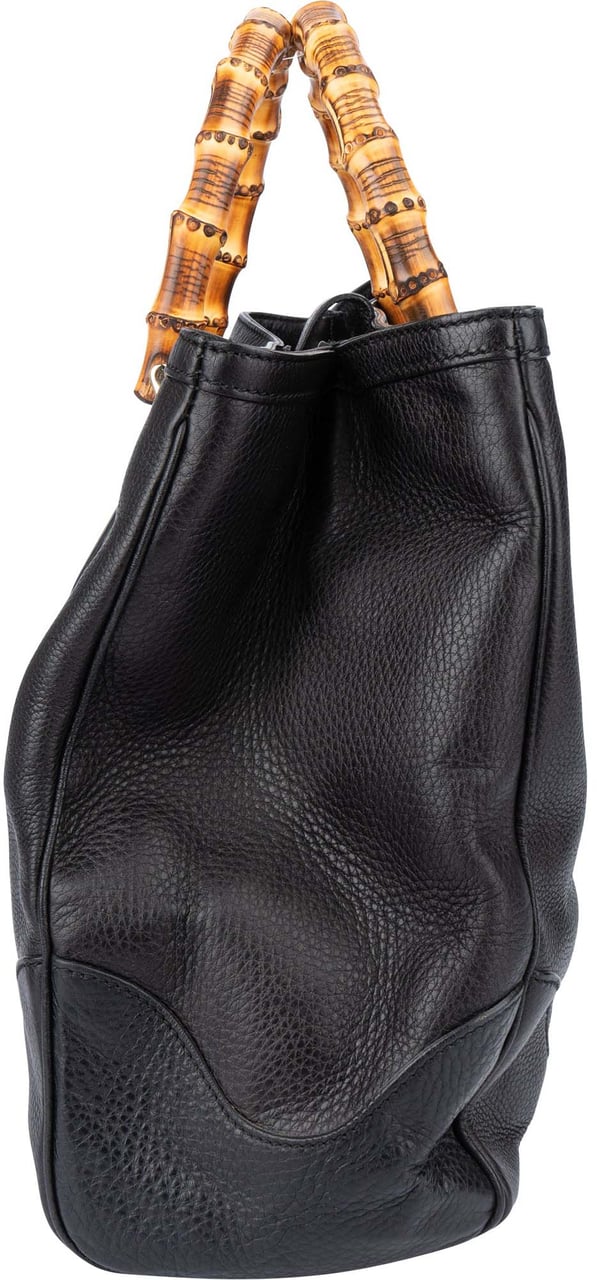 Gucci Black Leather Bamboo Handbag Zwart