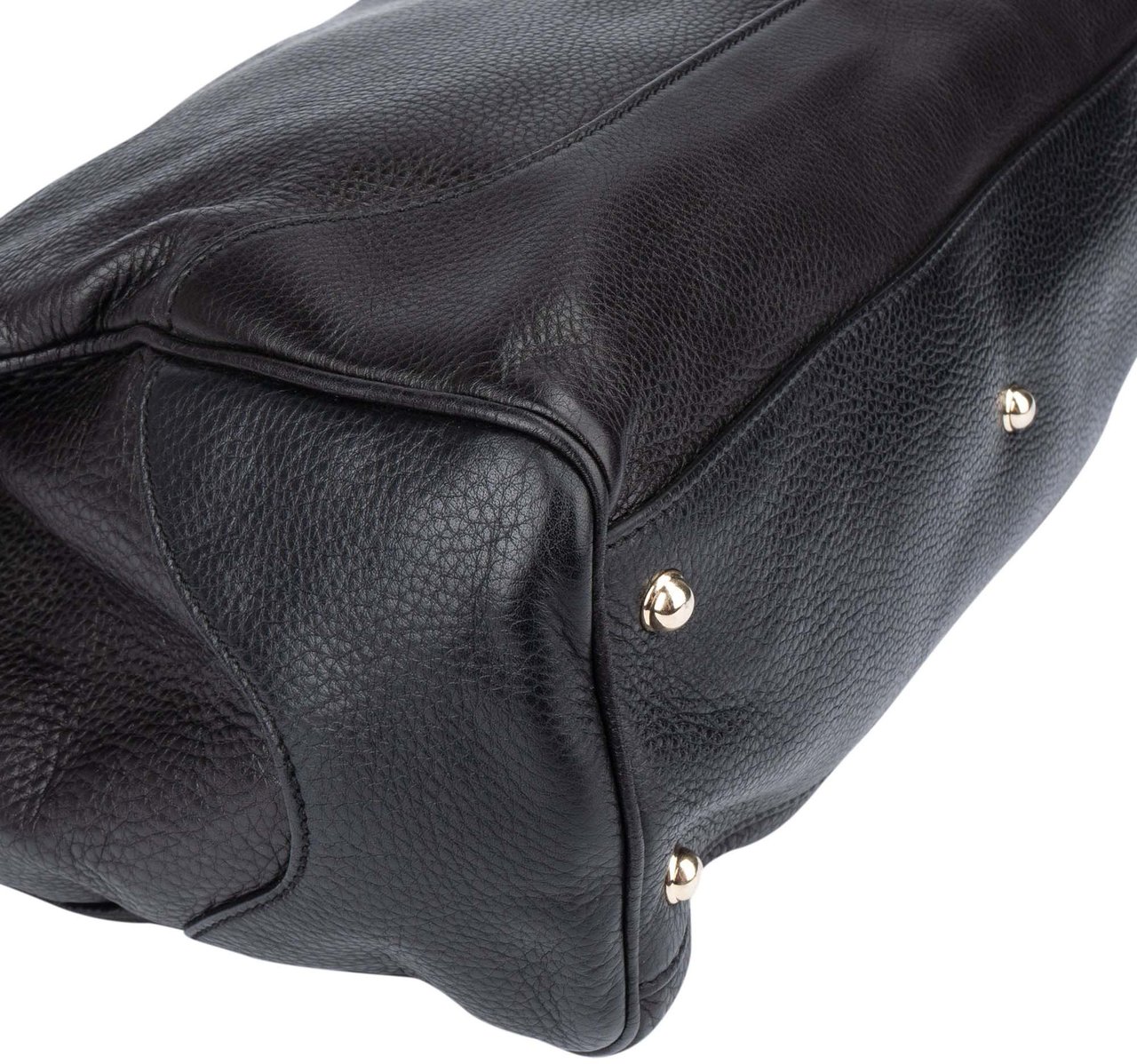 Gucci Black Leather Bamboo Handbag Zwart