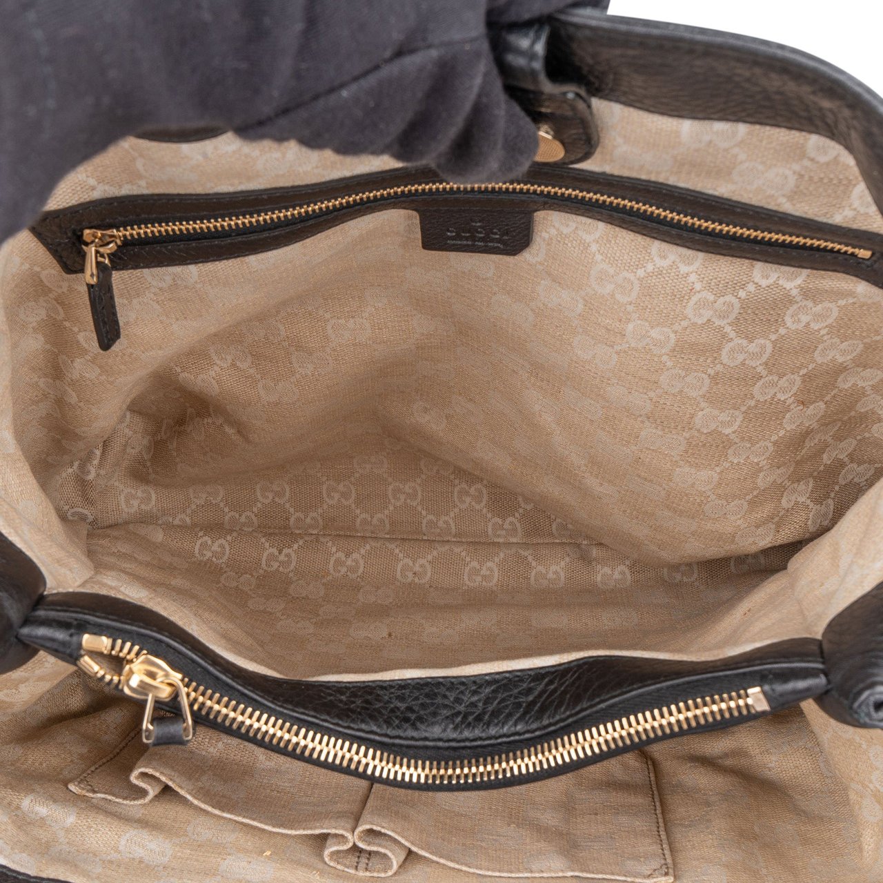 Gucci Gucci Black Leather Bamboo Handbag Zwart