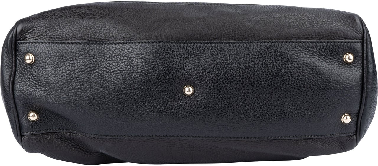 Gucci Gucci Black Leather Bamboo Handbag Zwart