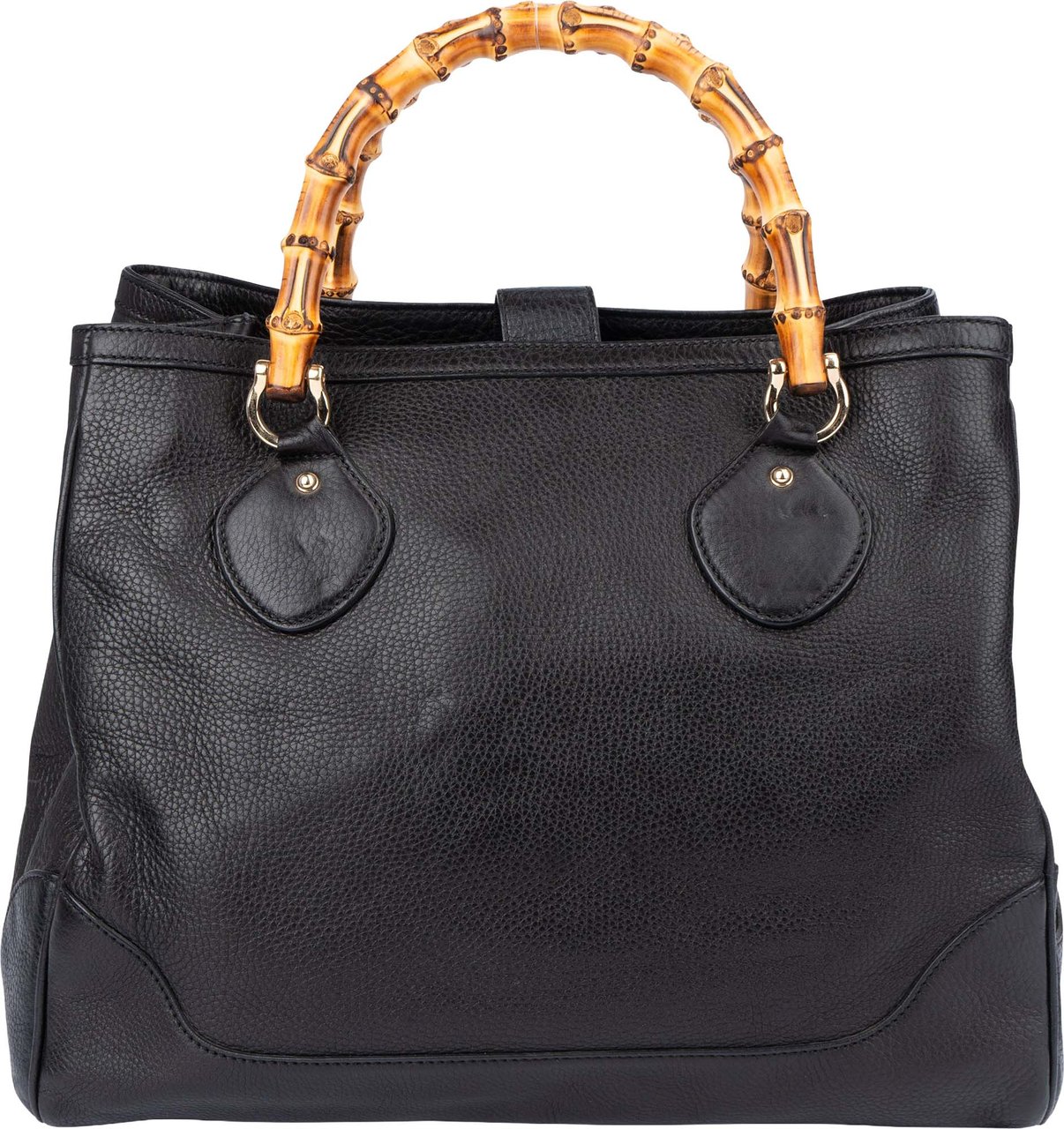 Gucci Black Leather Bamboo Handbag Zwart