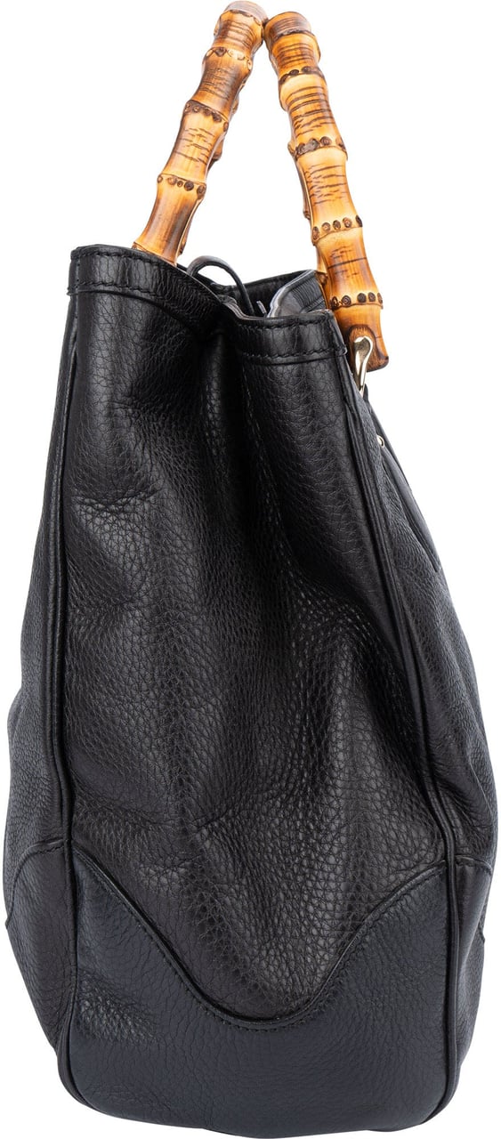 Gucci Gucci Black Leather Bamboo Handbag Zwart