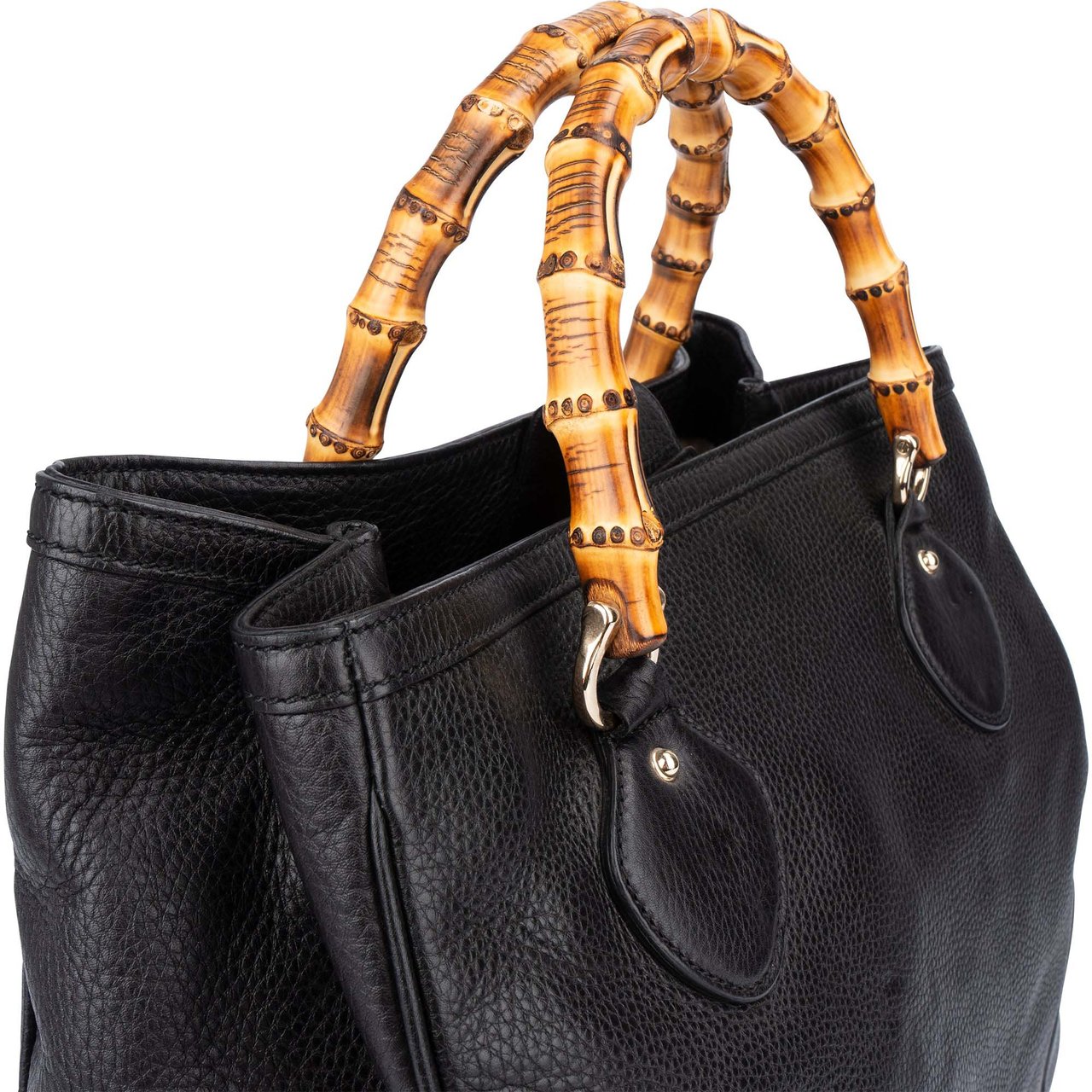 Gucci Black Leather Bamboo Handbag Zwart