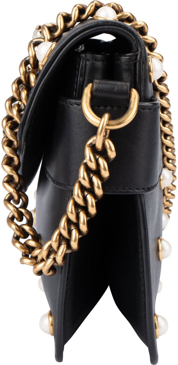 Gucci Gucci Black Leather Queen Margaret Bee Shoulder Bag Zwart