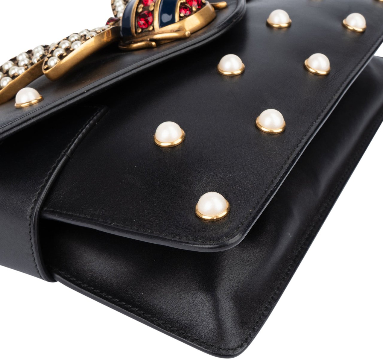 Gucci Gucci Black Leather Queen Margaret Bee Shoulder Bag Zwart