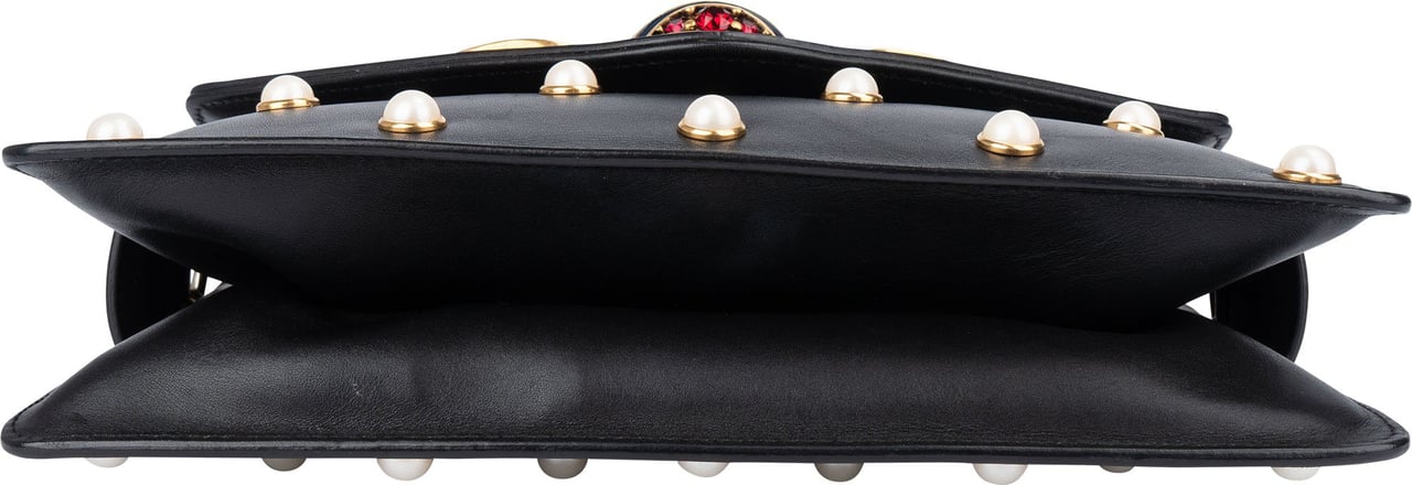 Gucci Gucci Black Leather Queen Margaret Bee Shoulder Bag Zwart