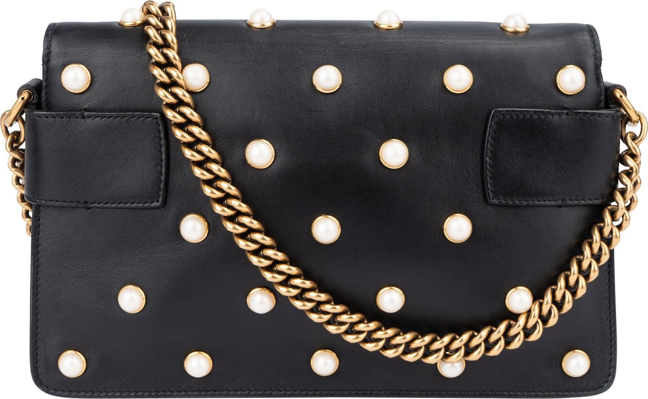 Gucci Gucci Black Leather Queen Margaret Bee Shoulder Bag Zwart