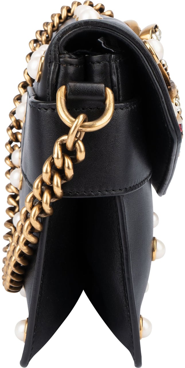 Gucci Gucci Black Leather Queen Margaret Bee Shoulder Bag Zwart
