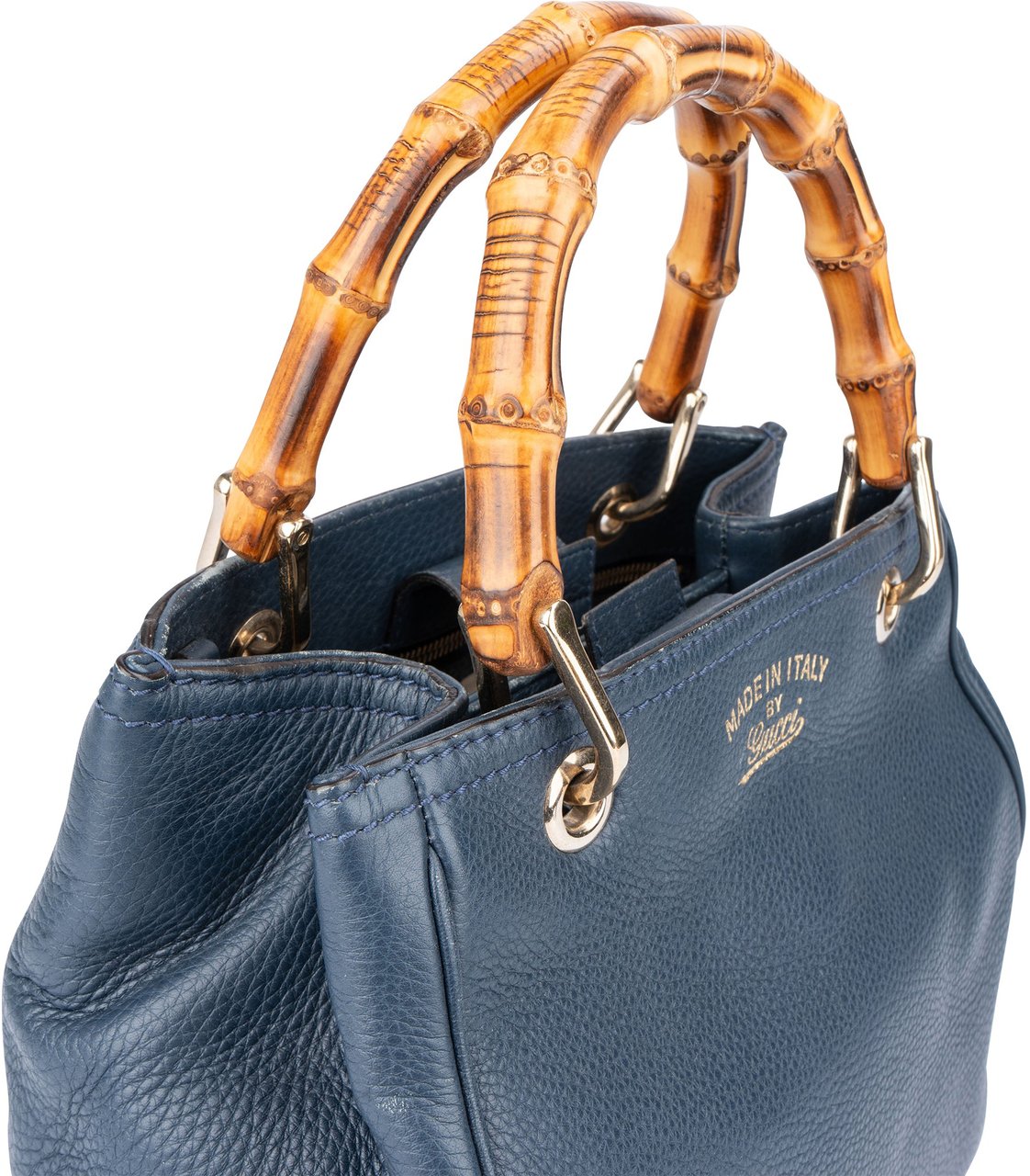 Gucci Blue Leather Bamboo Handbag Blauw