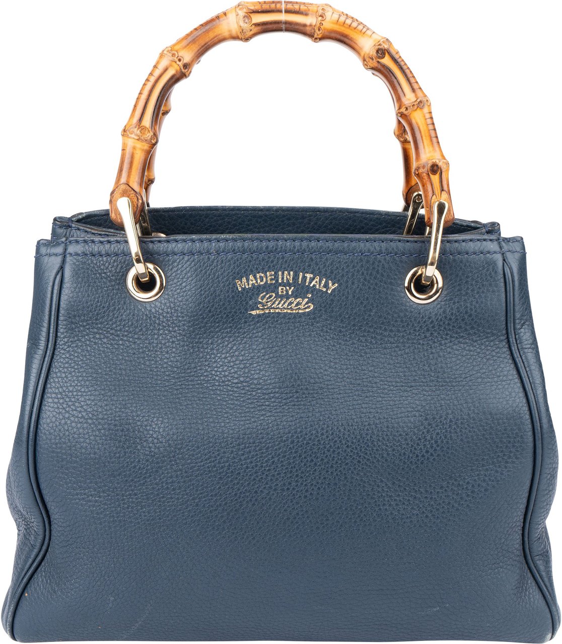 Gucci Blue Leather Bamboo Handbag Blauw