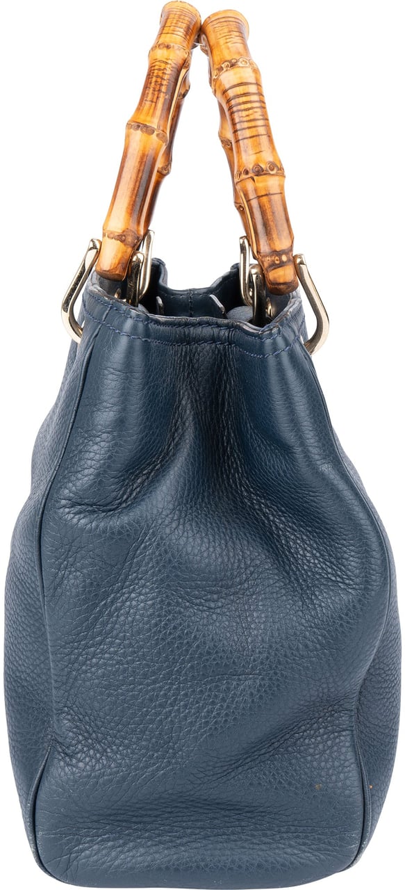 Gucci Blue Leather Bamboo Handbag Blauw