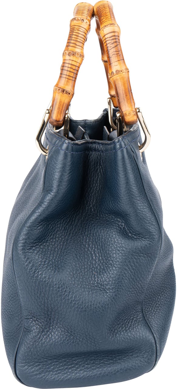 Gucci Blue Leather Bamboo Handbag Blauw