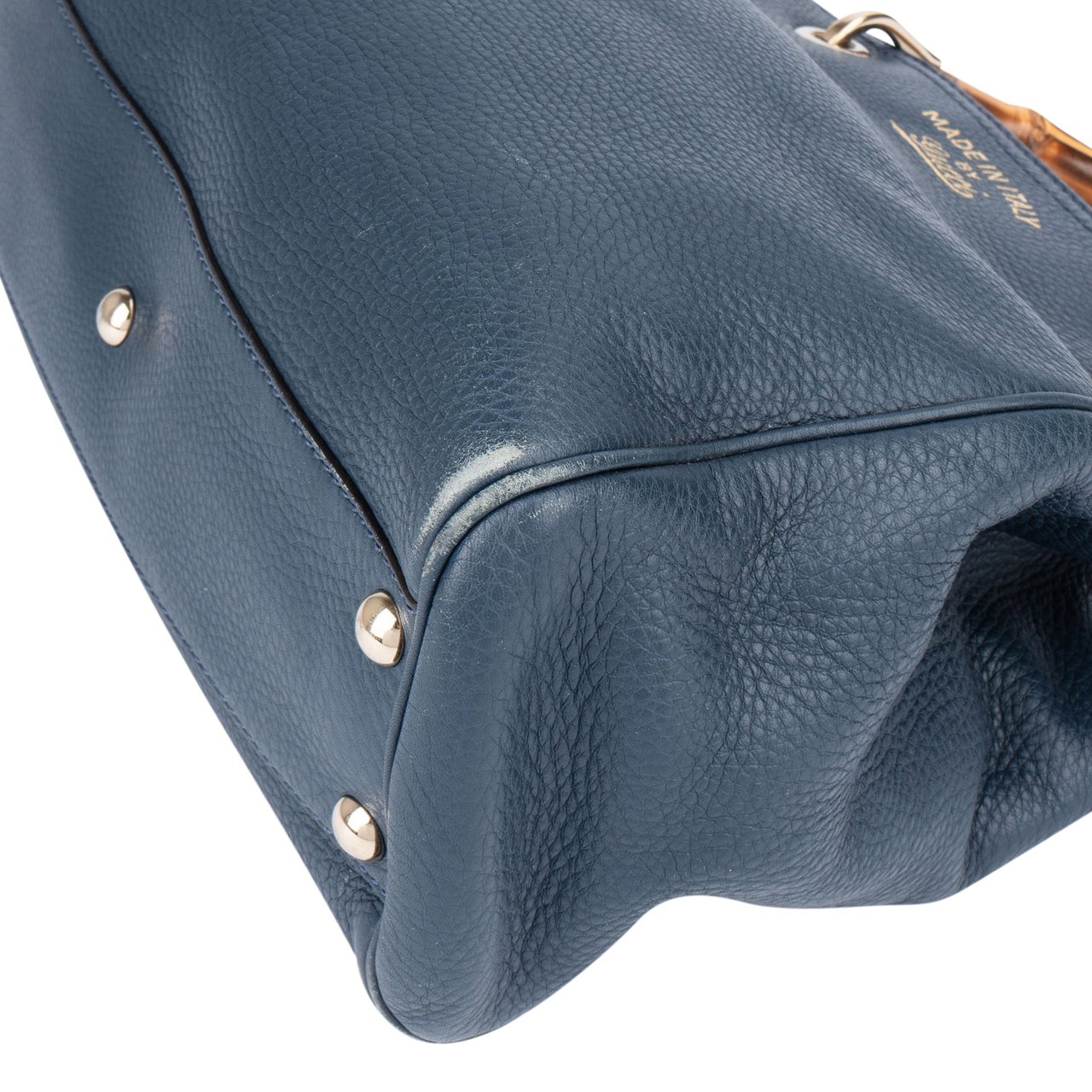 Gucci Blue Leather Bamboo Handbag Blauw
