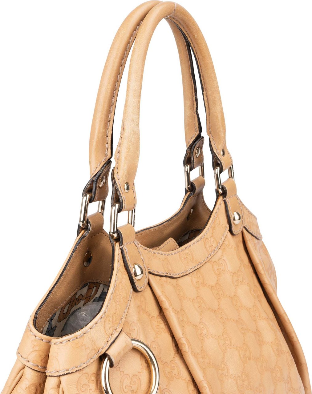 Gucci Leather GG Monogram Sukey Handbag Beige