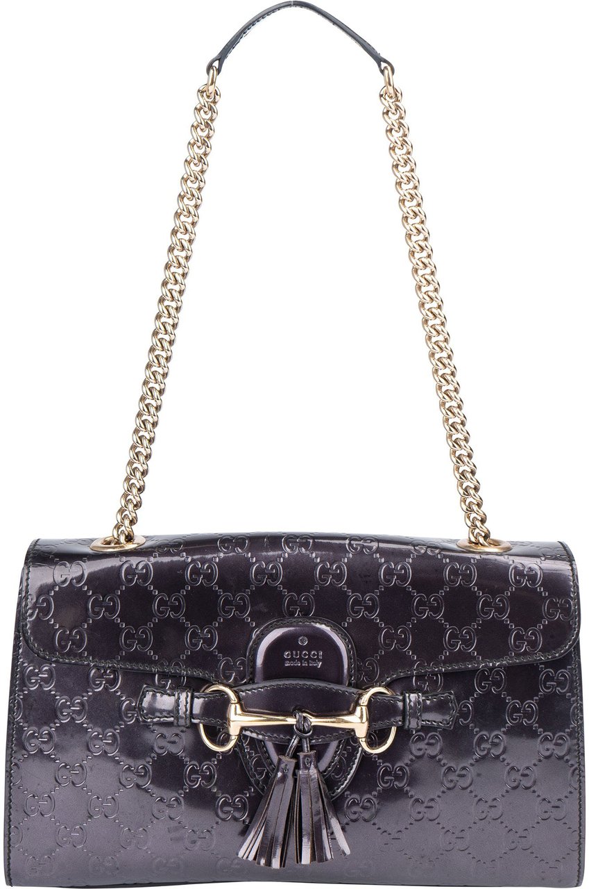 Gucci Gucci Patent Leather GG Monogram Horsebit Emily Shoulder Bag Paars