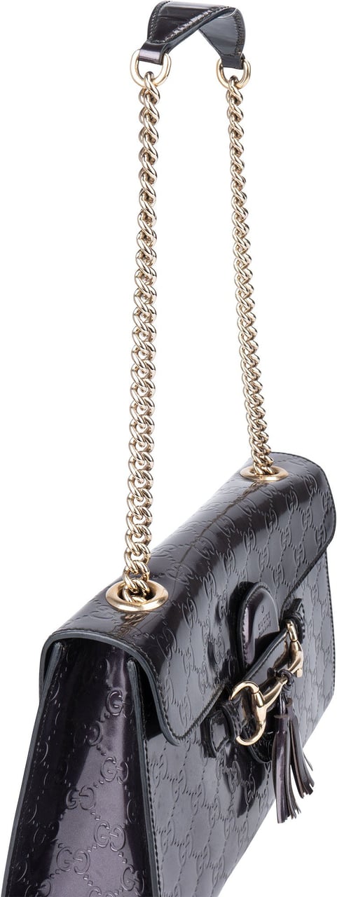 Gucci Gucci Patent Leather GG Monogram Horsebit Emily Shoulder Bag Paars