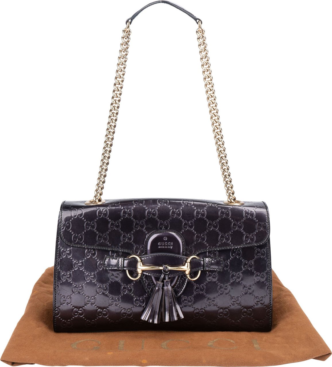 Gucci Gucci Patent Leather GG Monogram Horsebit Emily Shoulder Bag Paars