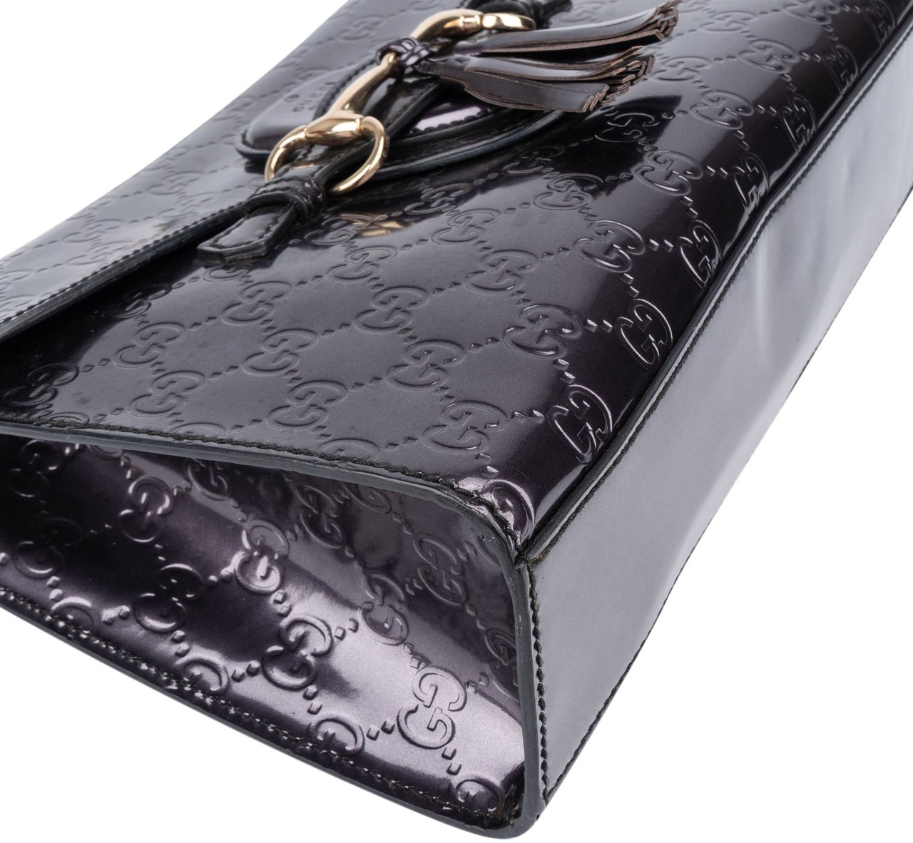 Gucci Gucci Patent Leather GG Monogram Horsebit Emily Shoulder Bag Paars