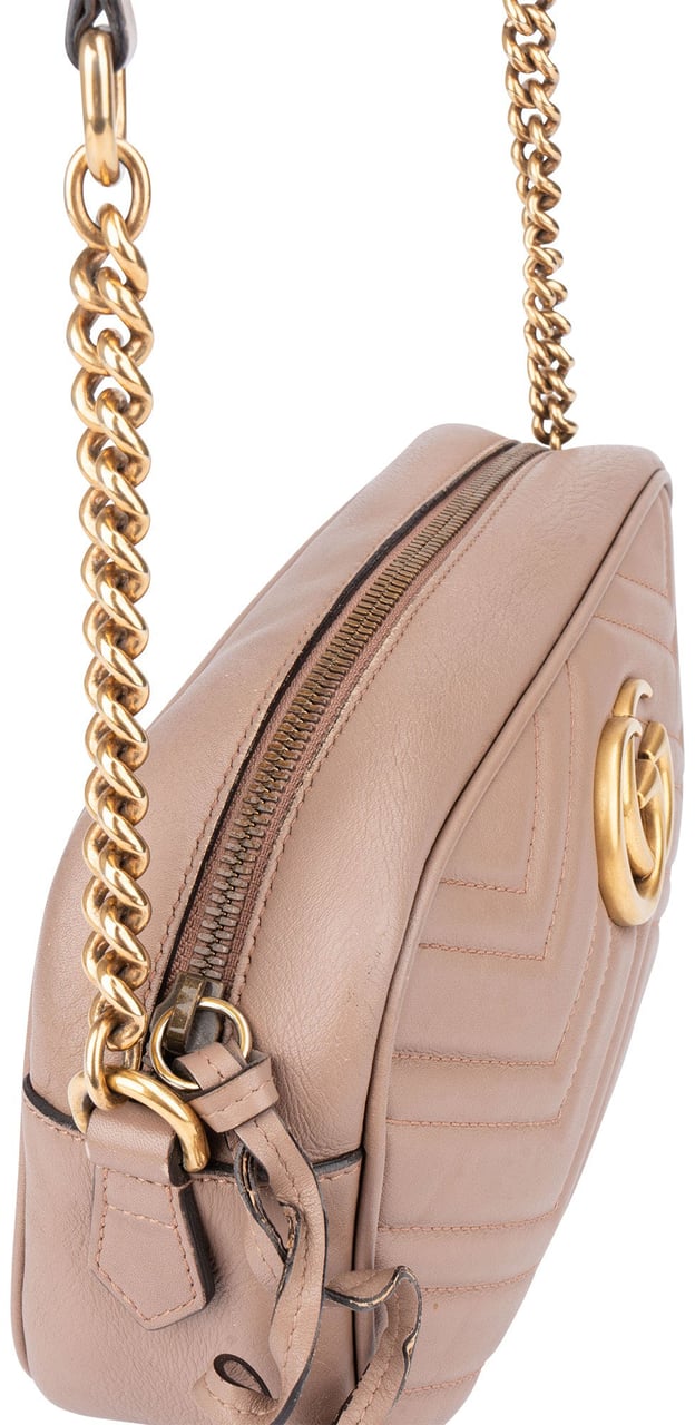 Gucci Gucci Chevron Leather GG Marmont Crossbody Bag Roze