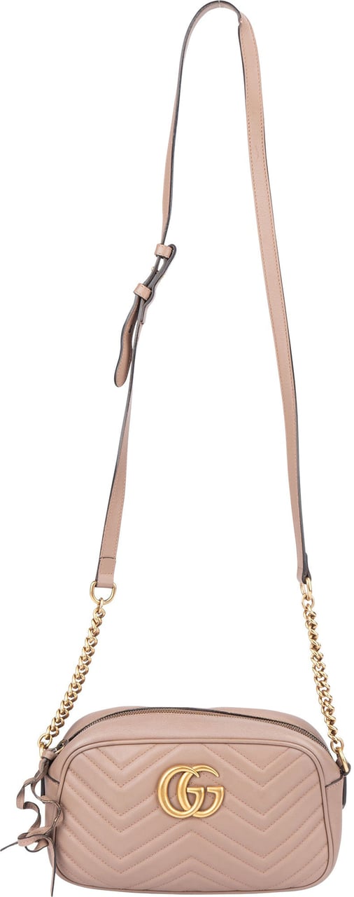Gucci Gucci Chevron Leather GG Marmont Crossbody Bag Roze