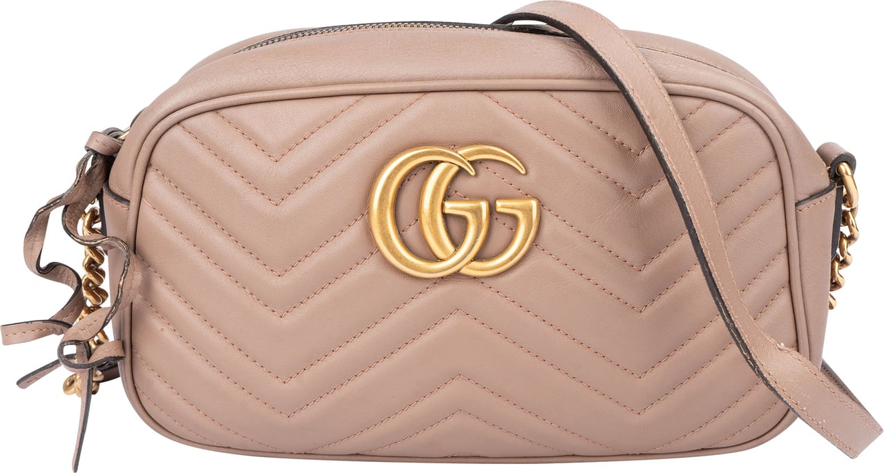 Gucci Gucci Chevron Leather GG Marmont Crossbody Bag Roze