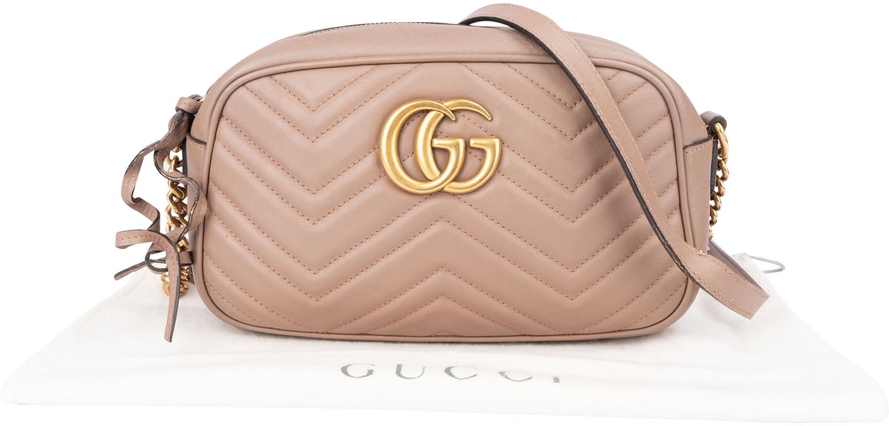 Gucci Gucci Chevron Leather GG Marmont Crossbody Bag Roze