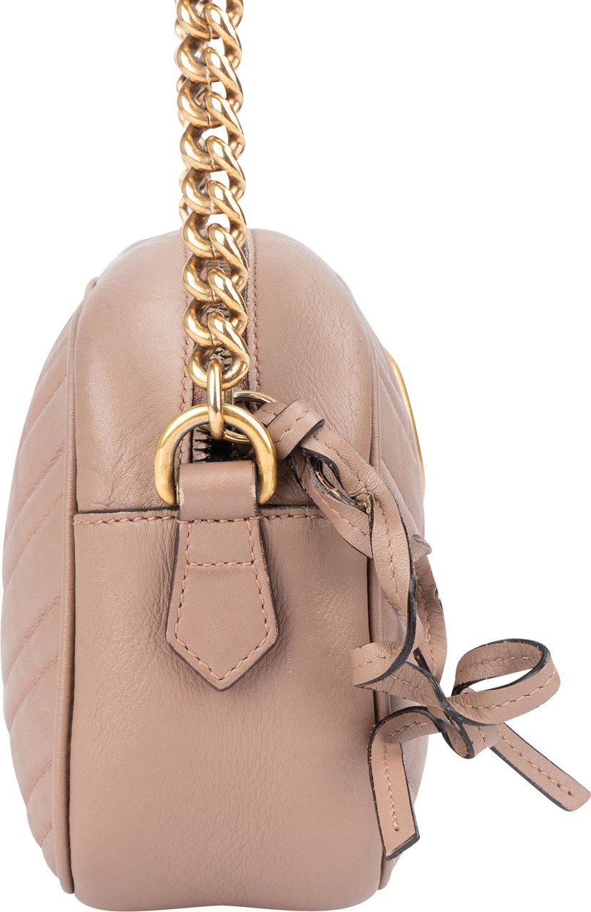 Gucci Gucci Chevron Leather GG Marmont Crossbody Bag Roze