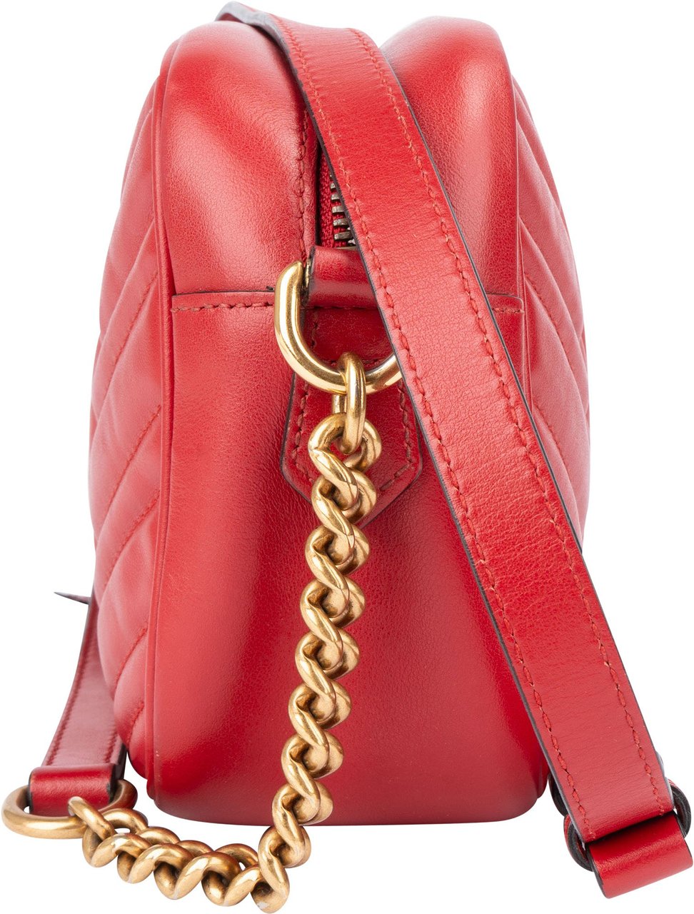 Gucci Gucci Red Chevron Leather GG Marmont Crossbody Bag Rood