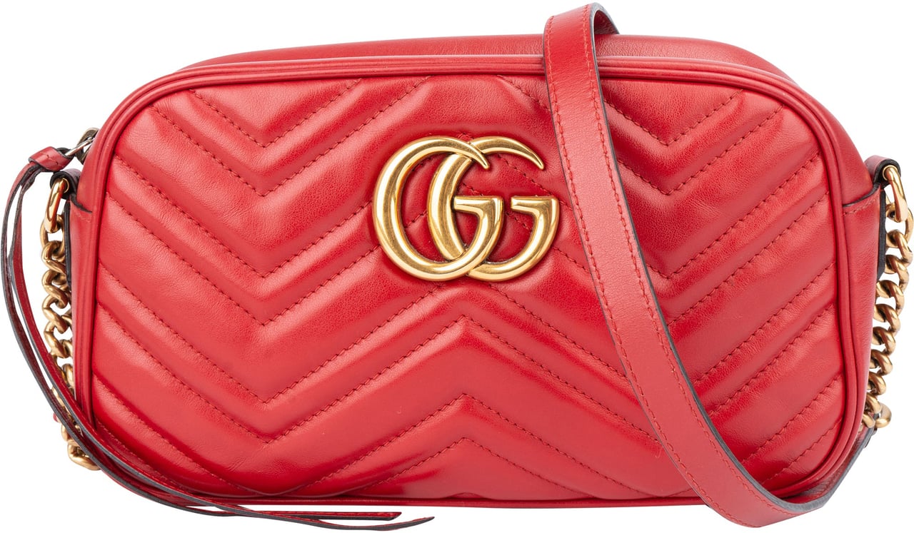 Gucci Gucci Red Chevron Leather GG Marmont Crossbody Bag Rood