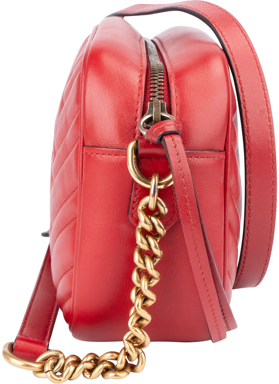 Gucci Gucci Red Chevron Leather GG Marmont Crossbody Bag Rood