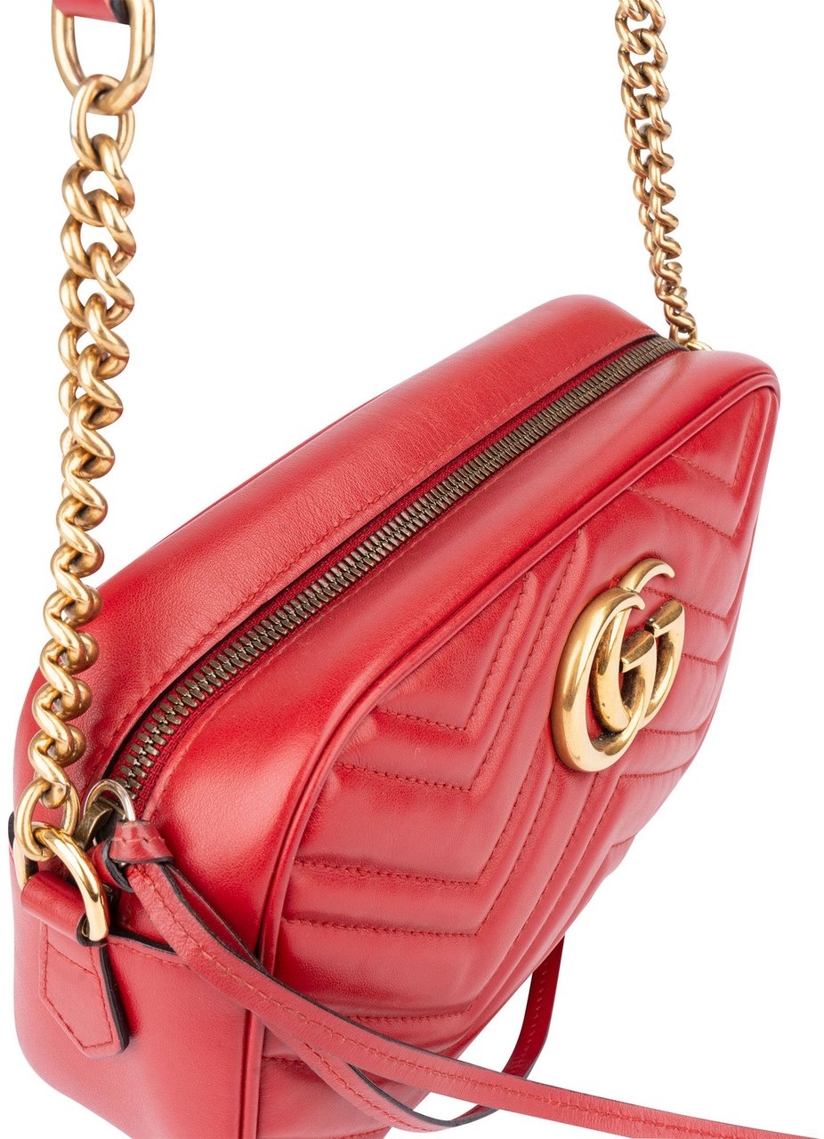 Gucci Gucci Red Chevron Leather GG Marmont Crossbody Bag Rood