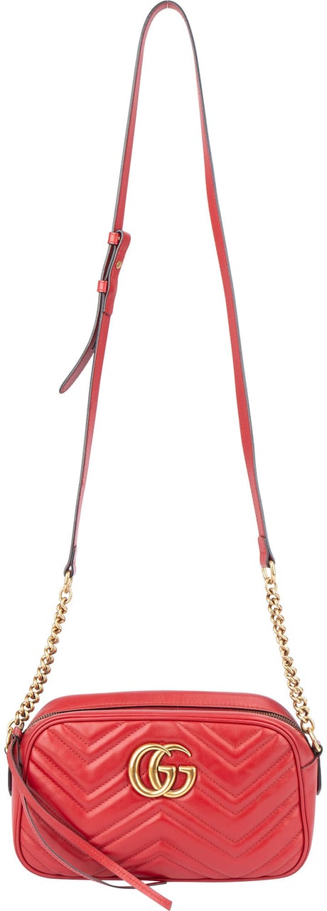 Gucci Gucci Red Chevron Leather GG Marmont Crossbody Bag Rood