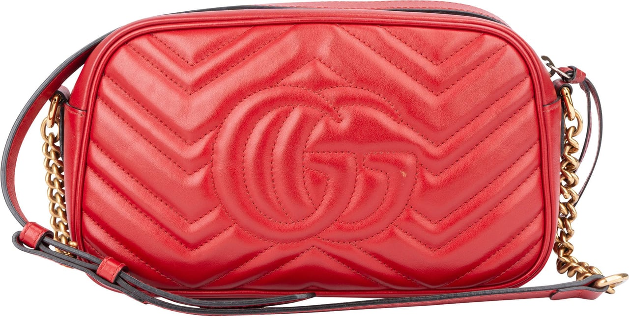 Gucci Gucci Red Chevron Leather GG Marmont Crossbody Bag Rood
