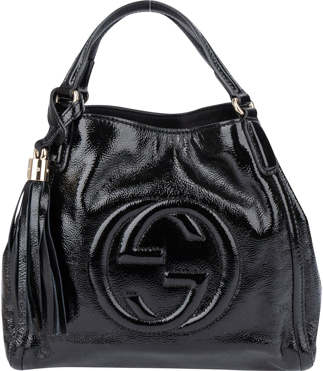 Gucci Gucci Black Patent Leather GG Soho Handbag Zwart