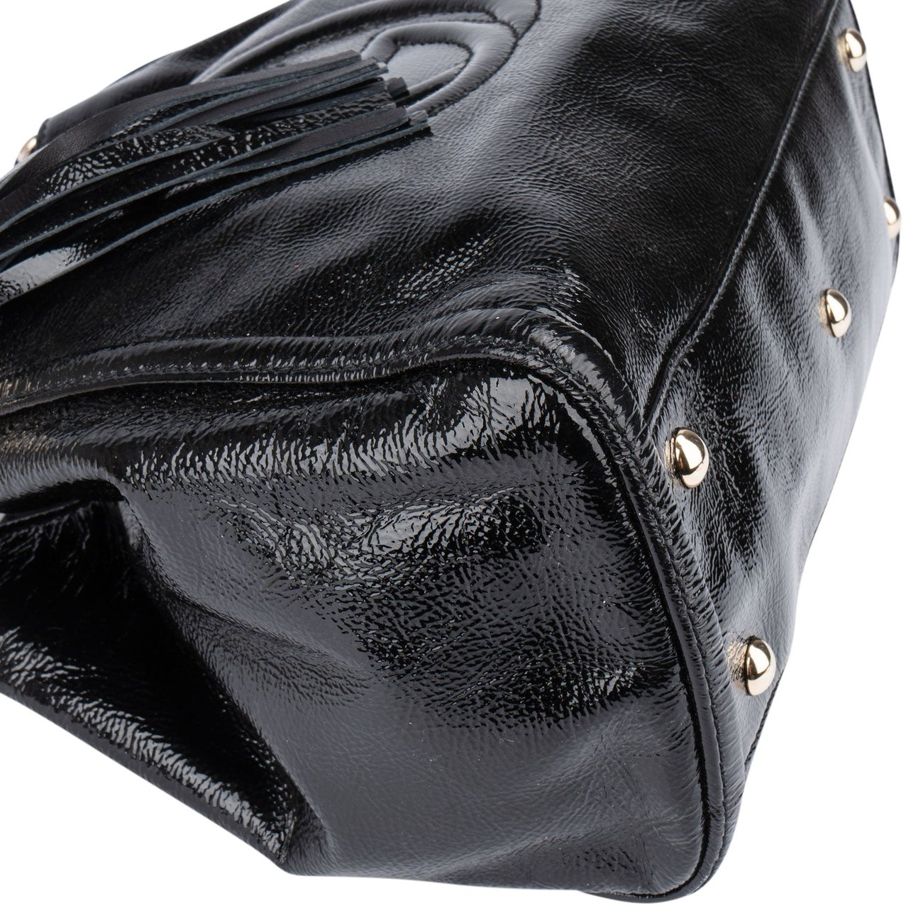 Gucci Gucci Black Patent Leather GG Soho Handbag Zwart