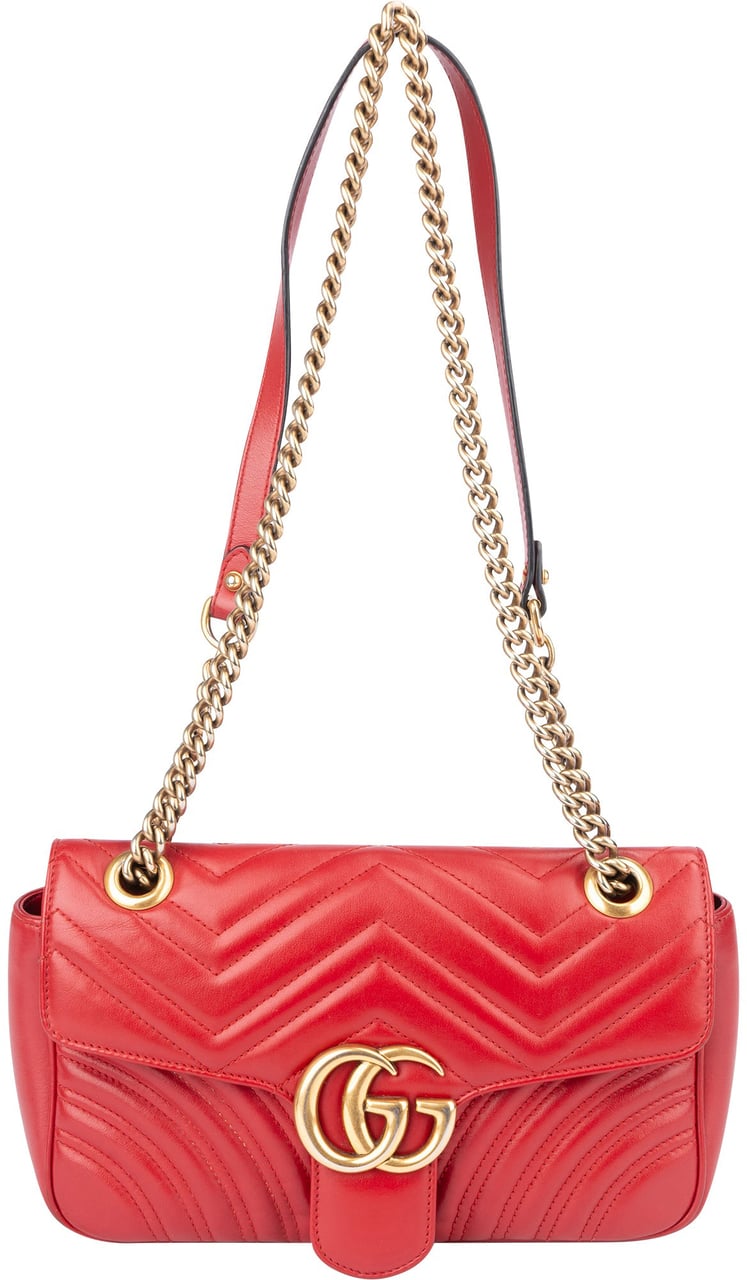 Gucci Gucci Red Leather GG Marmont Crossbody Bag Rood