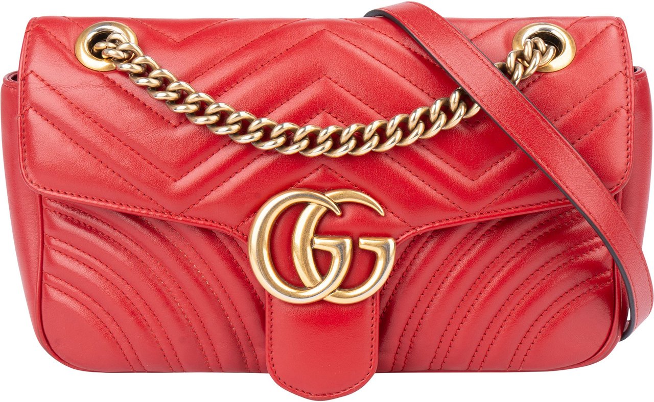 Gucci Gucci Red Leather GG Marmont Crossbody Bag Rood