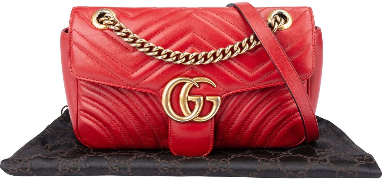 Gucci Gucci Red Leather GG Marmont Crossbody Bag Rood