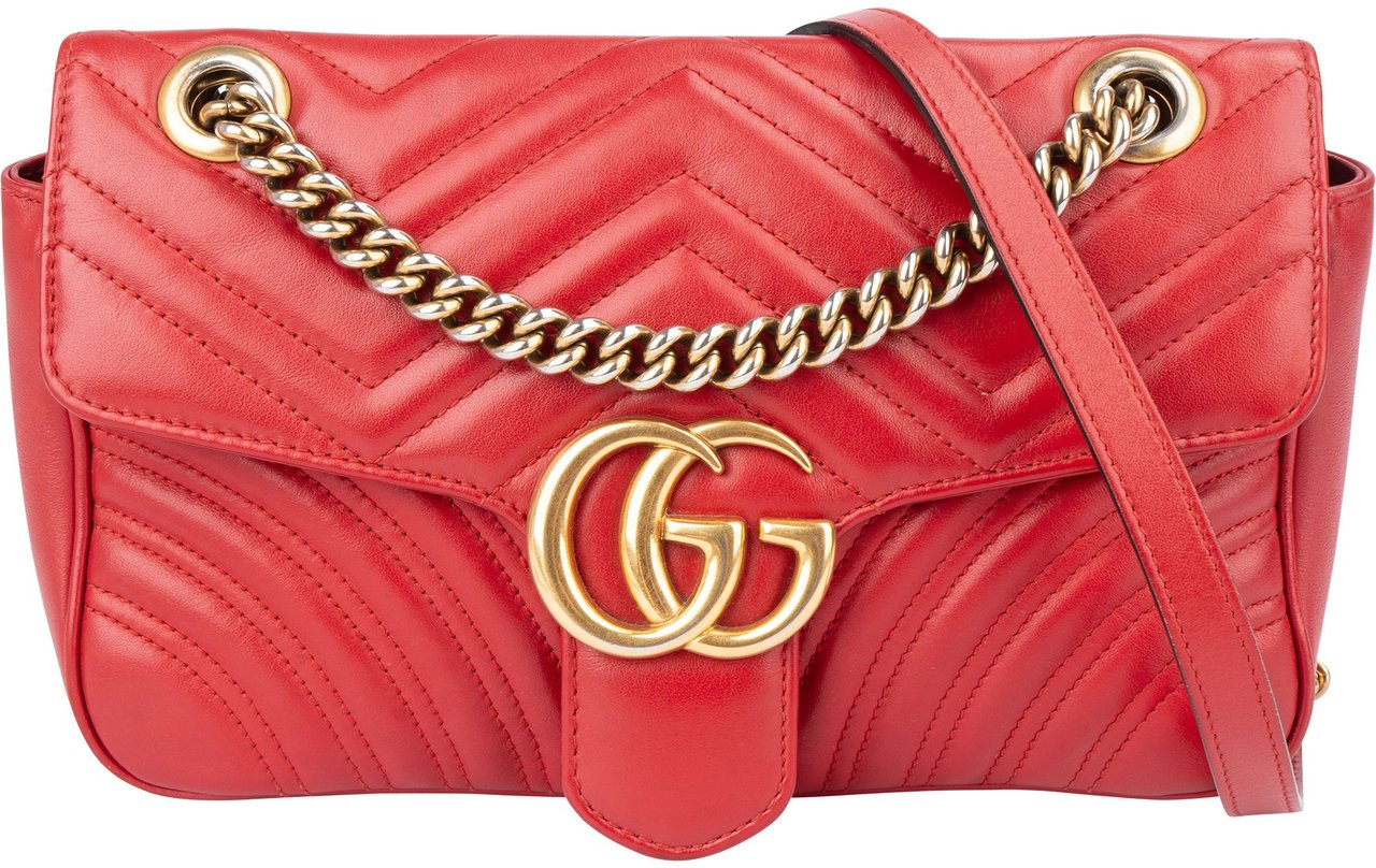 Gucci Gucci Red Leather GG Marmont Crossbody Bag Rood