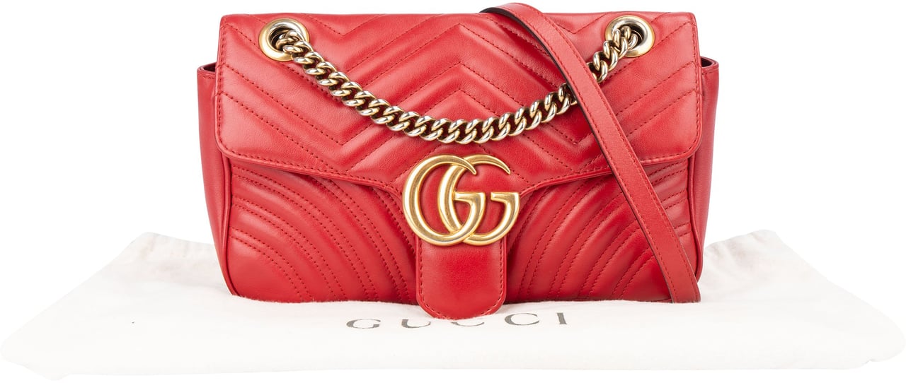 Gucci Gucci Red Leather GG Marmont Crossbody Bag Rood