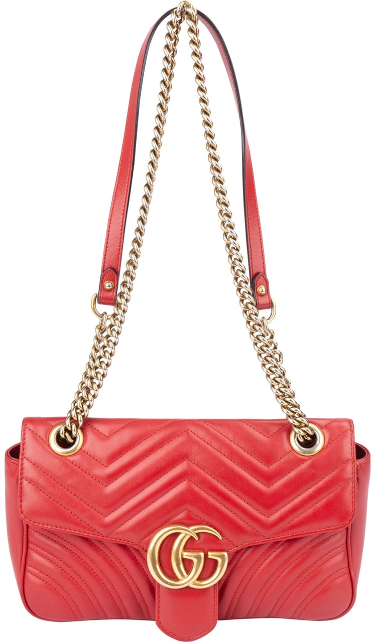 Gucci Gucci Red Leather GG Marmont Crossbody Bag Rood