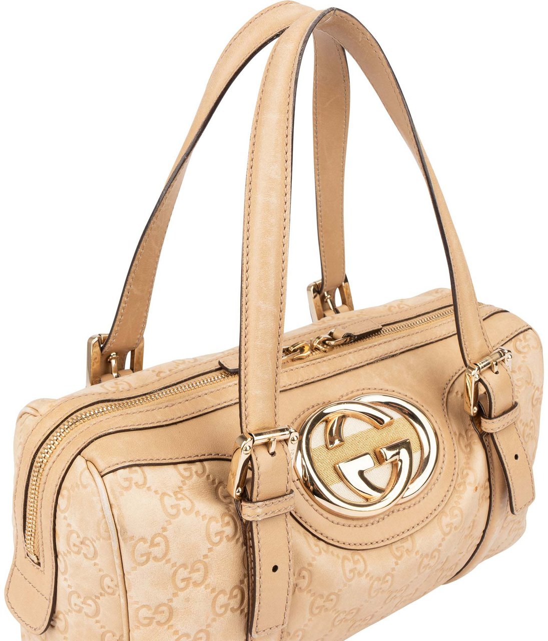 Gucci Leather GG Monogram Handbag Beige