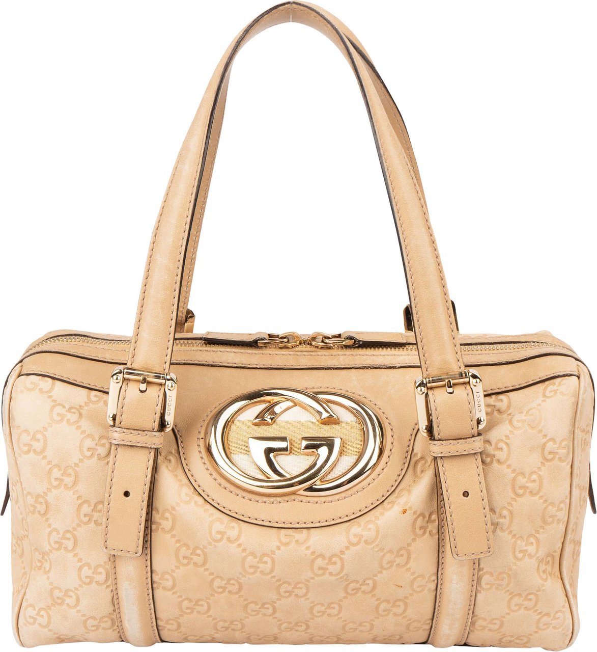 Gucci Leather GG Monogram Handbag Beige