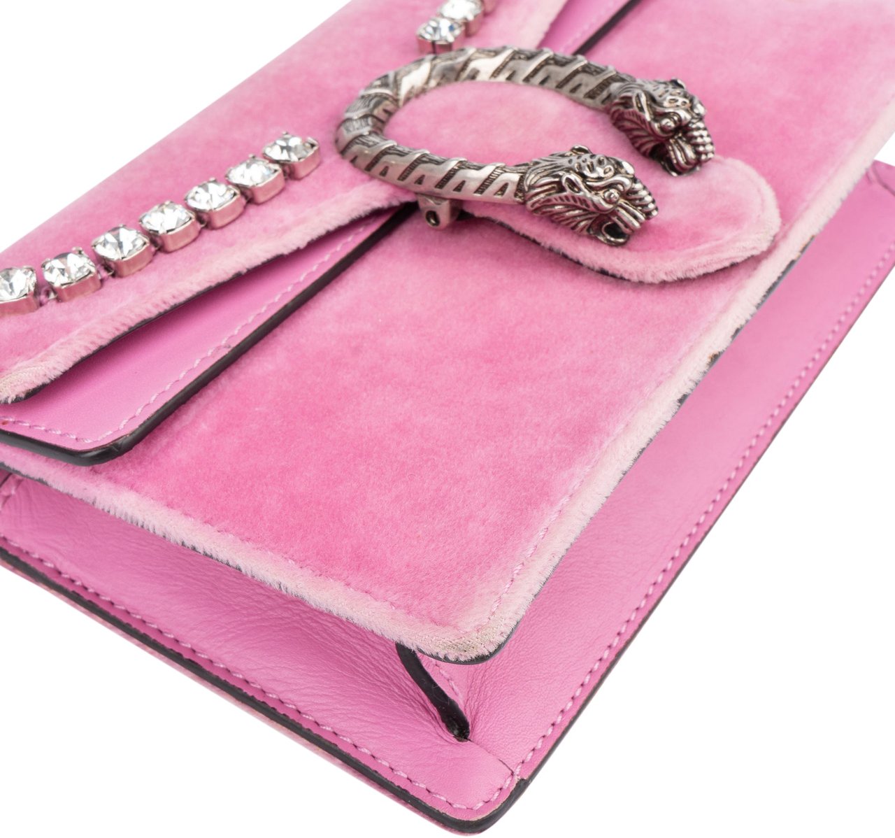 Gucci Gucci Pink Velvet Crystal Mini Dionysus Crossbody Bag Roze