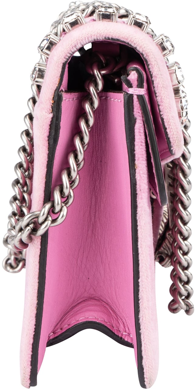 Gucci Gucci Pink Velvet Crystal Mini Dionysus Crossbody Bag Roze