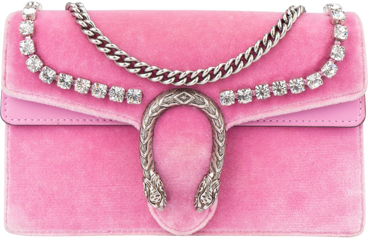 Gucci Gucci Pink Velvet Crystal Mini Dionysus Crossbody Bag Roze