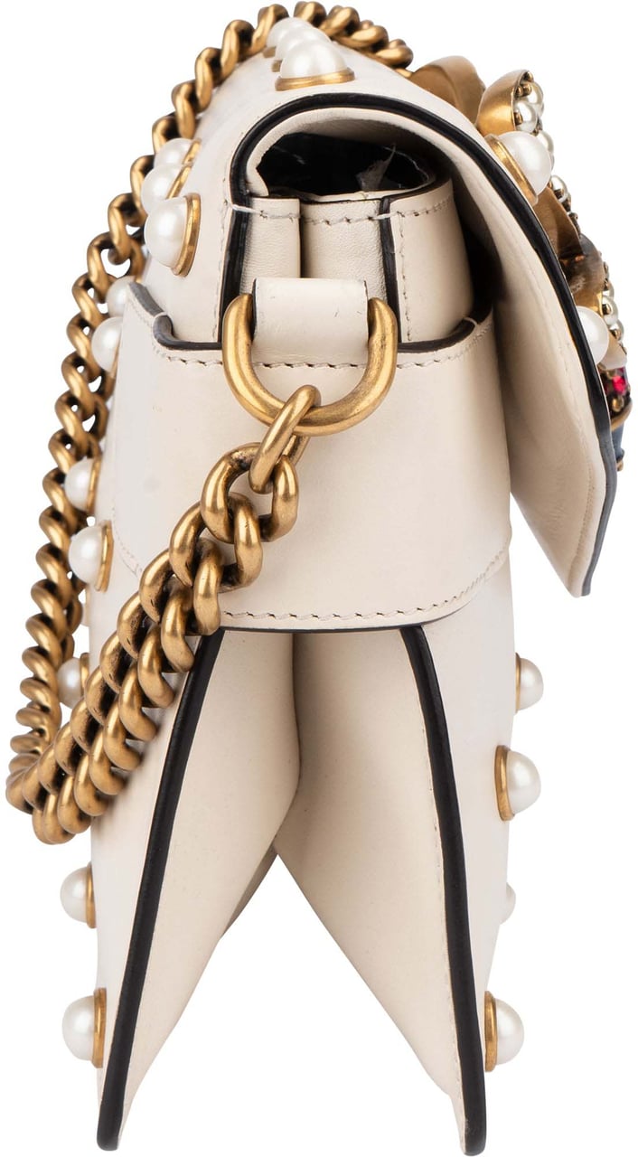 Gucci White Leather Queen Margaret Bee Shoulder Bag Wit