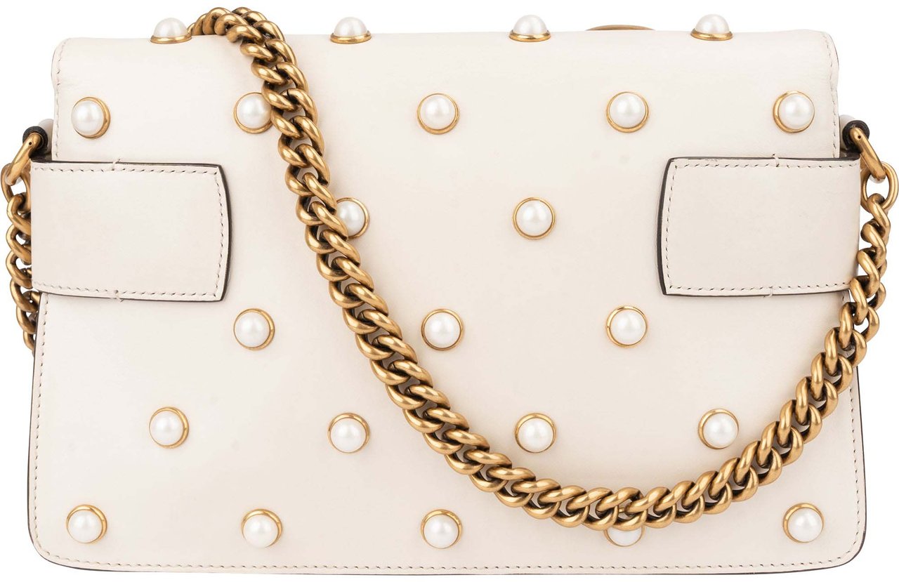 Gucci White Leather Queen Margaret Bee Shoulder Bag Wit