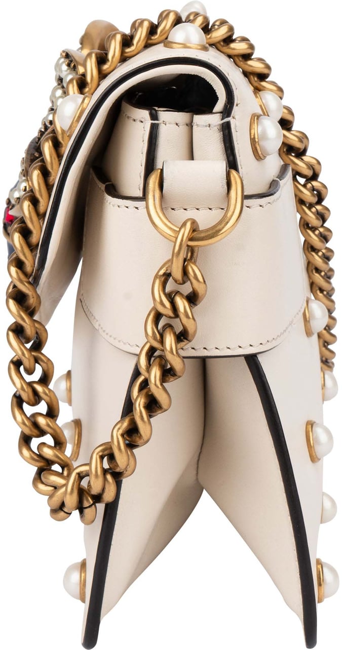 Gucci White Leather Queen Margaret Bee Shoulder Bag Wit