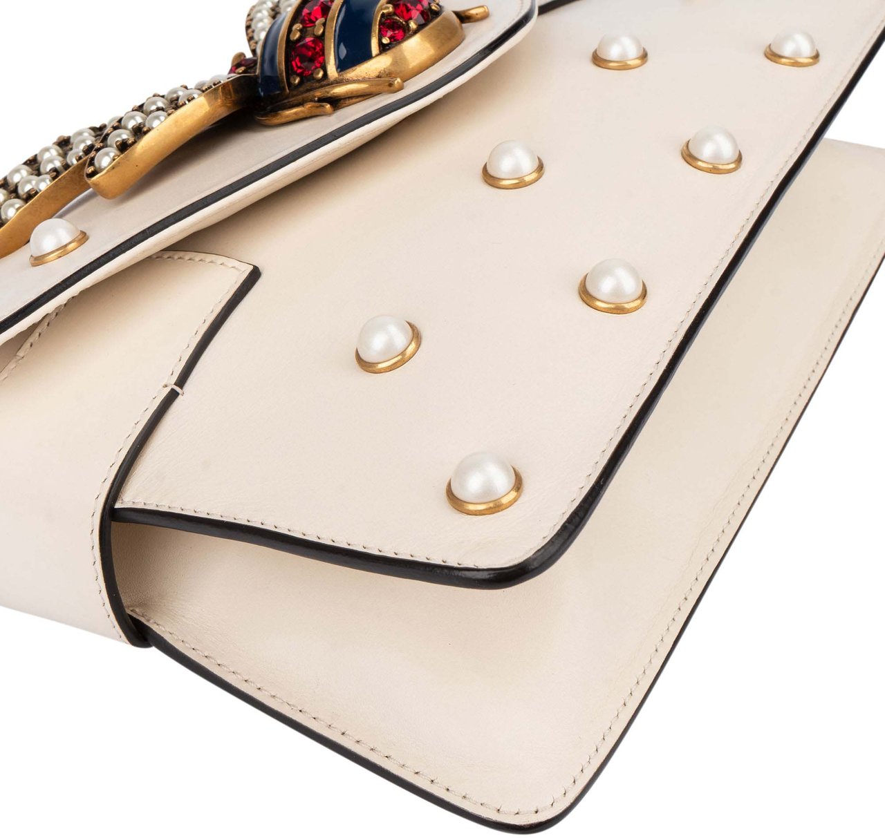 Gucci White Leather Queen Margaret Bee Shoulder Bag Wit